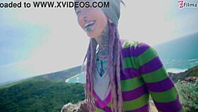 Tattooed girl with pierced pussy gets anal fucked outdoors