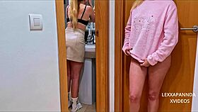 Hot Blonde Masturbates At Door!