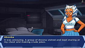 in star wars cosplay, the orange trainer slave gets a blowjob and cumshot in this hentai scene