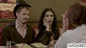 Wicked magician couple fucks hard while hot Asian waitress watches!