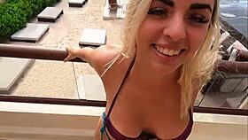 Blonde Pornstar Sucks Cock In Public Paradise