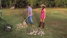 busty farm girl rides in backwoods