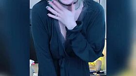 mistress electra teases with strapon joi, instructing masturbation on her big tits?