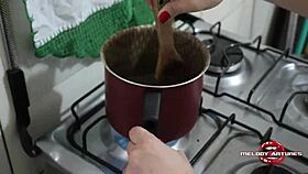 Blonde Prepares Gourmet Brigadeiro And Cums With Dildo