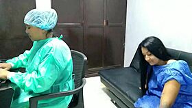 Horny gynecologist licks my shaved pussy during routine checkup