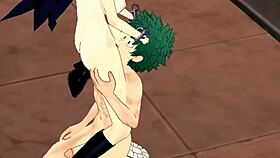 Deku and midnight's hentai blowjob contrasts with big ass hardcore cumshot