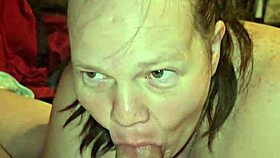 milf gives blowjob and swallows cum after sex