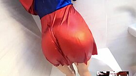Supergirl saves the day and receives an orgasm from hairy couple cosplay handjob
