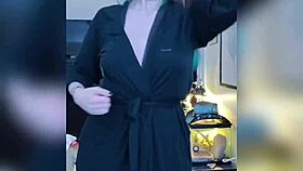 mistress electra teases with strapon joi, instructing masturbation on her big tits?