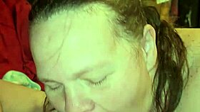 milf gives blowjob and swallows cum after sex