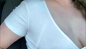 Gorgeous milf cums hard in mcdonalds drive thru with remote toy