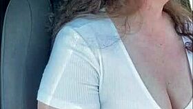 Gorgeous milf cums hard in mcdonalds drive thru with remote toy