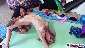 blonde siren gets muff dived by jenevieve during yoga