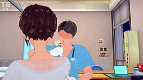 Asian crossdressing character in 3D anime hentai gets detailed treatment in the infirmary