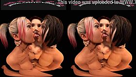 Intense Lesbian Threeway Tongue Kissing and Mutual Masturbation