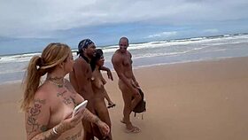i went with my friend to the nudist beach to show off our pussies for the horny guys.