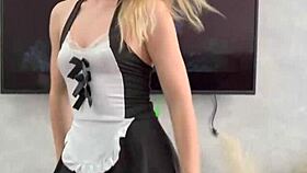 New blonde maid rides monster cock rough. She gets cum in mouth 😈