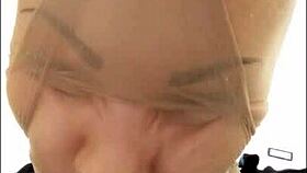 got stockings over my face, looking like a total pig!