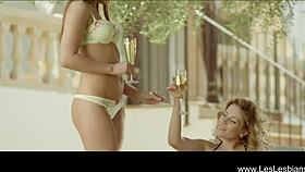 Blonde And Brunette Lesbians Play With Toys In The Garden