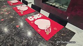 Three girlfriends are sharing a dick on valentines day, blowing and fucking 😍