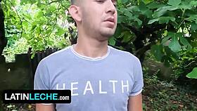 Horny stud discovers three cute latino boys having outdoor fun on beach and joins them