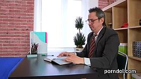 Nice girl interacts with senior tutor