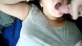 Raccoon girl enjoys liquid lunch of sperm in oral sex.