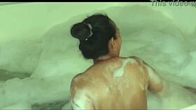 baby cum blows bubbles with agarabas and olpr in voyeur handjob scene