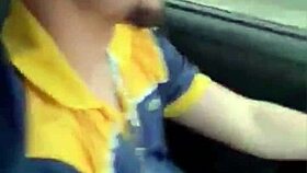 He jerks off his big cock while driving the car solo