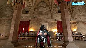 Ashlyn Peaks cosplays in knight's armor, masturbating her big boobs to orgasm.