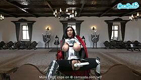 Ashlyn Peaks cosplays in knight's armor, masturbating her big boobs to orgasm.