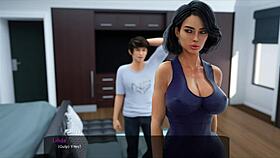 Touching stepmom's huge boobs.