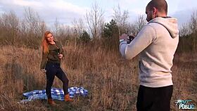 Redhead Beauty Convinced to Fuck Outdoor with Weird Stranger
