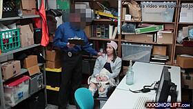 Petite teen shoplifter fucks security guard to avoid arrest.