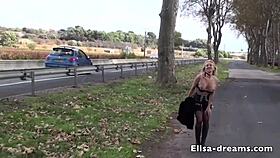 Flashing her ass and tits in public on a bad day.