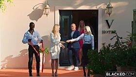 Gorgeous agatha receives a bbc creampie in a threesome