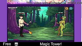 exploring the magic tower in an erotic anime game.