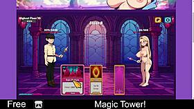 exploring the magic tower in an erotic anime game.