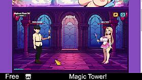 exploring the magic tower in an erotic anime game.