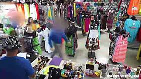 Sexy tall milf with long hair gets drilled spreadeagle in shop.