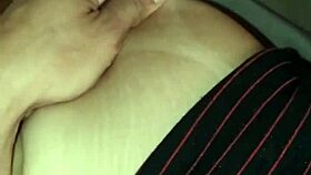 Brunette falls asleep on lap, I secretly film her big natural tits