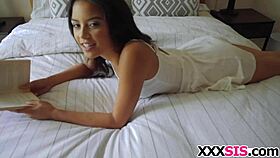 Brunette Maya Bijou in a homemade scene with her stepbrother.