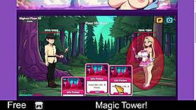 exploring the magic tower in an erotic anime game.