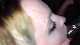 Pro whore deepthroats and swallows cum after sucking cock