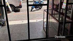 Caught behind the bars in a cage