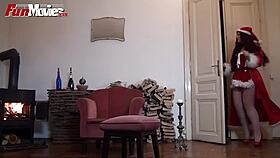 chubby german girl masturbates with toys during christmas fun