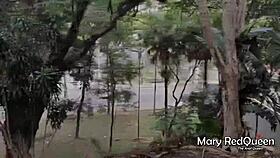 Caught Masturbating In Public, She Sucks Young Well-Endowed Guys!