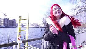 German scout picks up redhead MILF Mina Knight for casting in Berlin.