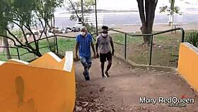 Caught Masturbating In Public, She Sucks Young Well-Endowed Guys!