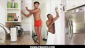 I'm the hot twink stepson, getting fucked by my hunk stepdad Gabe in the kitchen, so intense.
